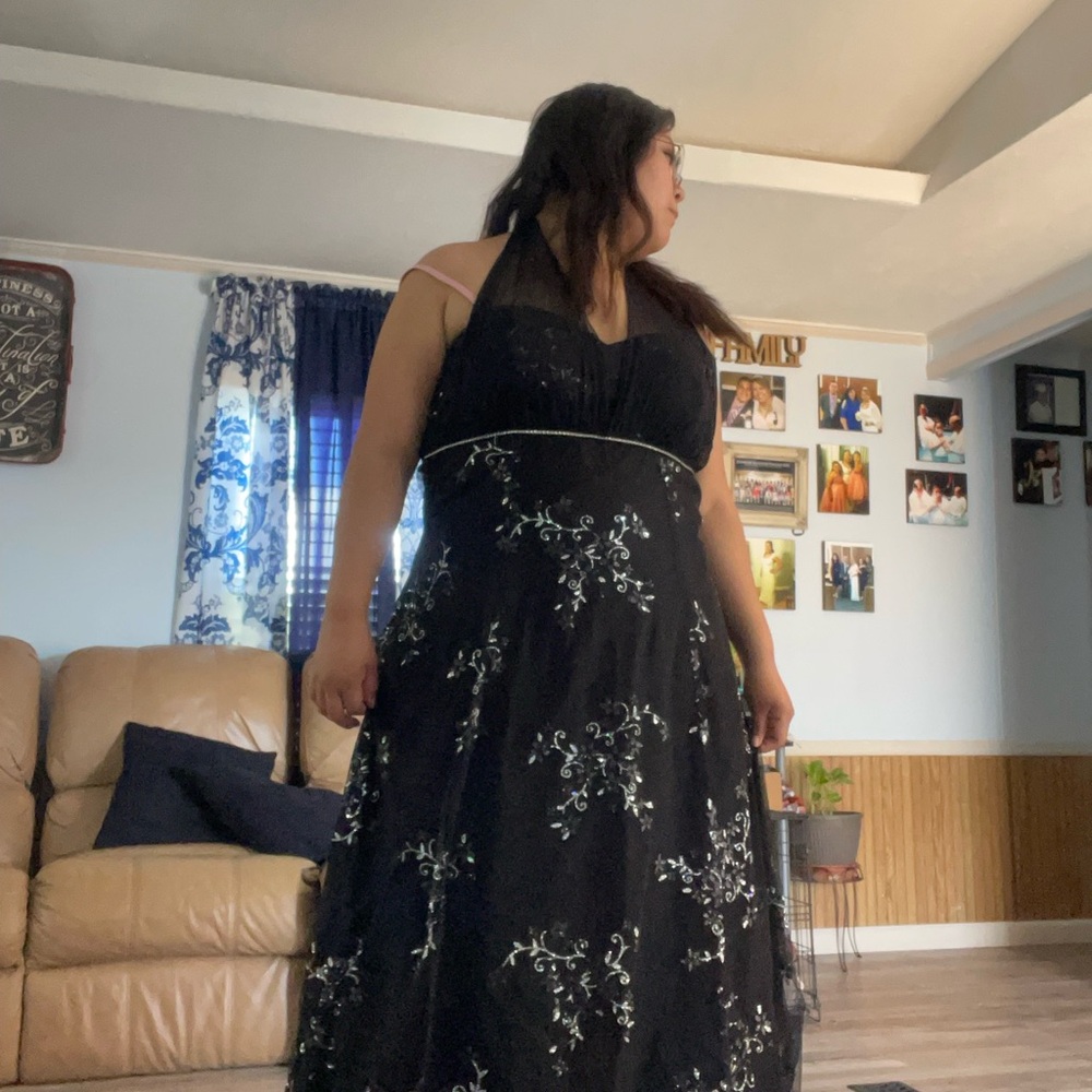 Black and Silver Halter Prom Gown